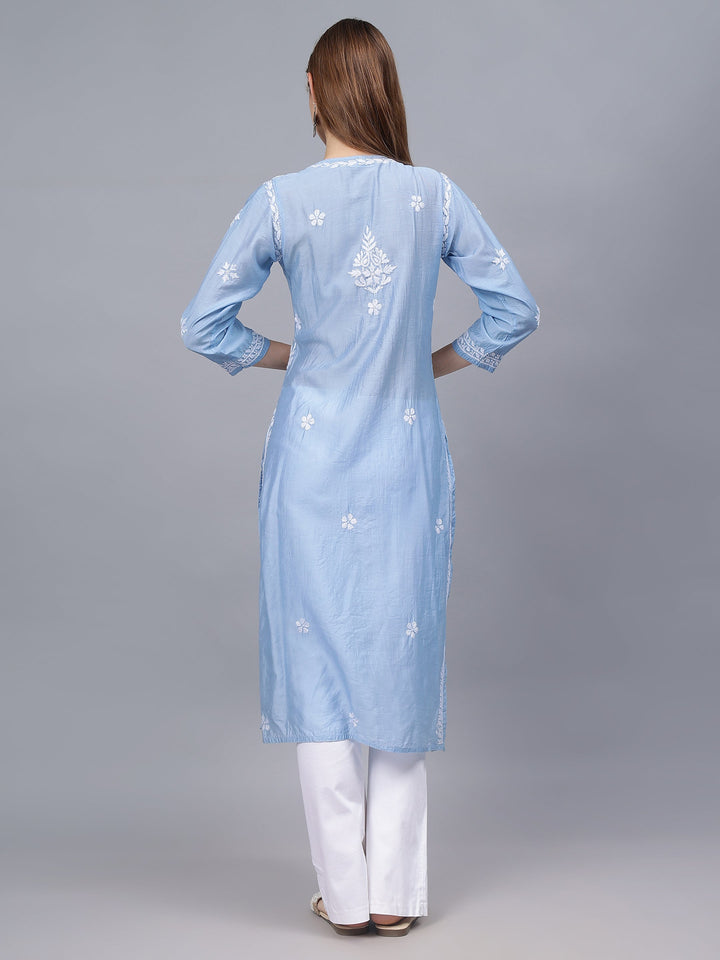 Blue-Chanderi-Embroidered-Chikankari-Kurti