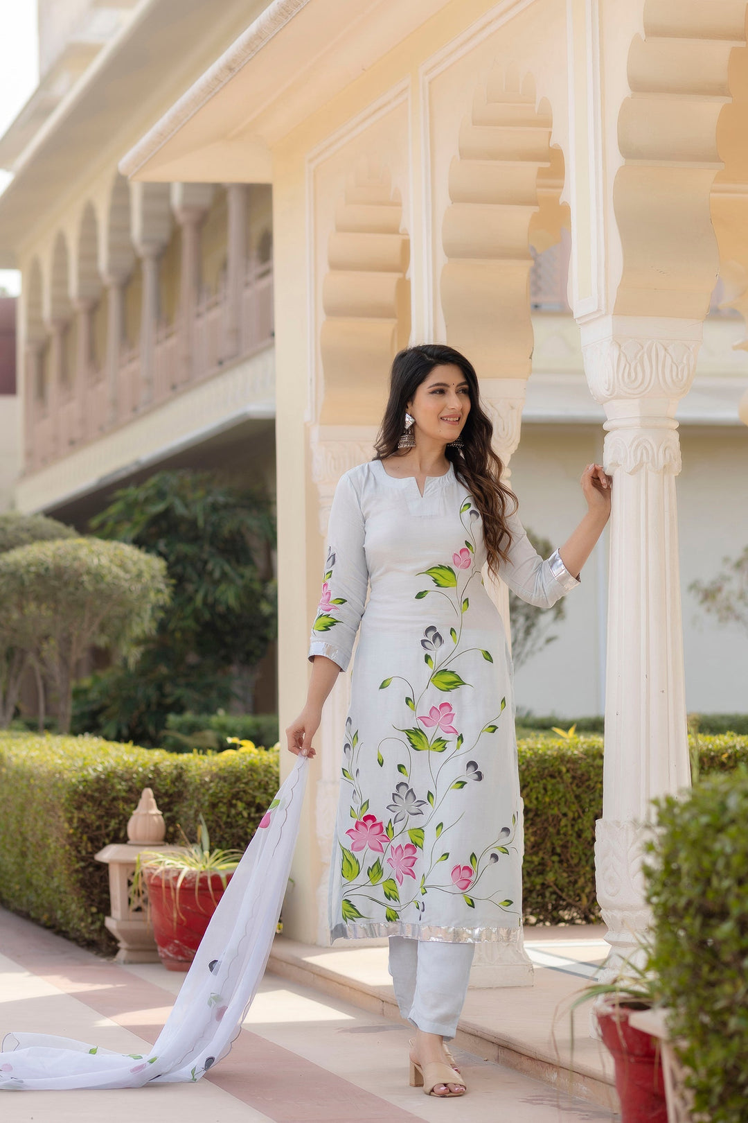Blue-Cotton-Brush-Print-3-Piece-Anarkali-Set