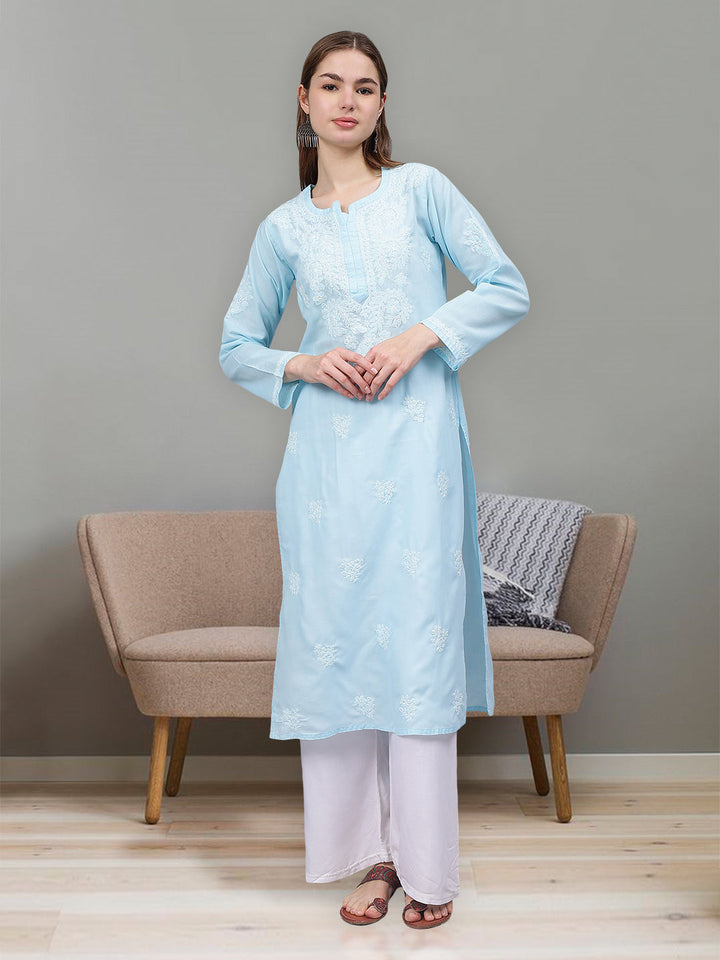 Blue-Cotton-Embroidered-Chikankari-Kurti