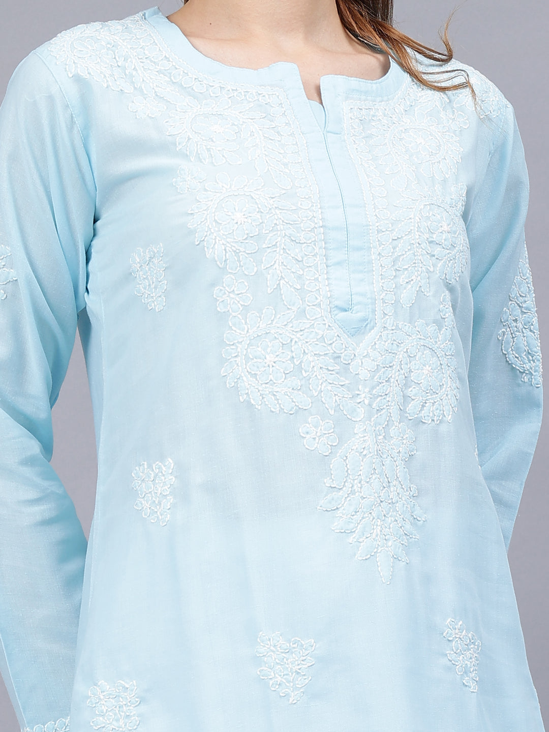 Blue-Cotton-Embroidered-Chikankari-Kurti