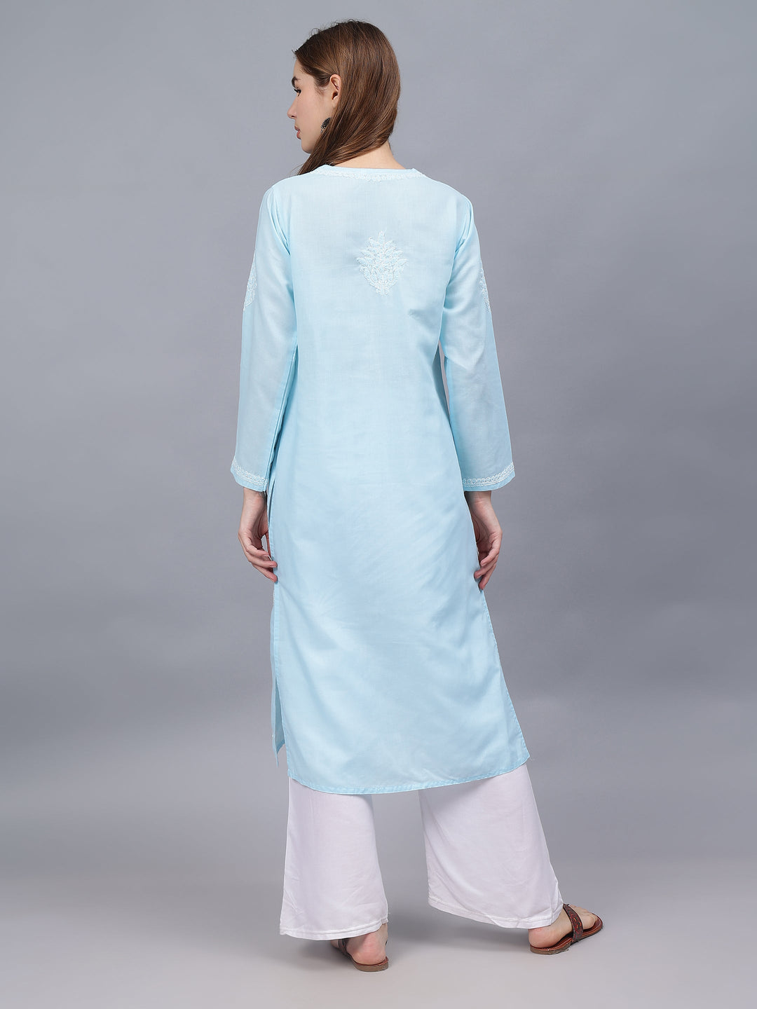 Blue-Cotton-Embroidered-Chikankari-Kurti