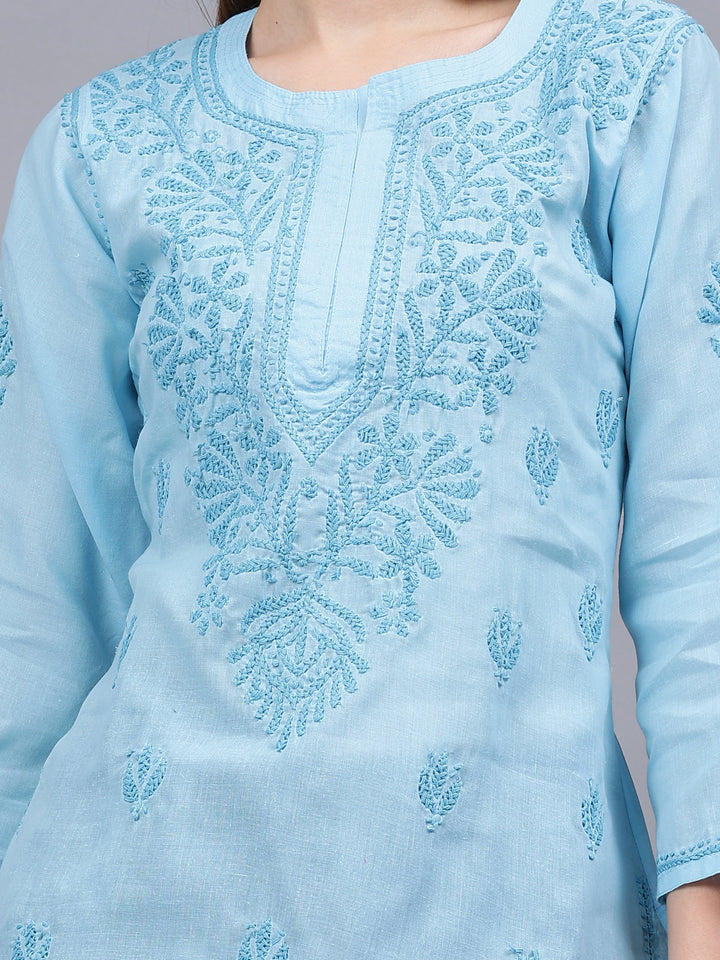 Blue-Cotton-Embroidered-Chikankari-Tunic