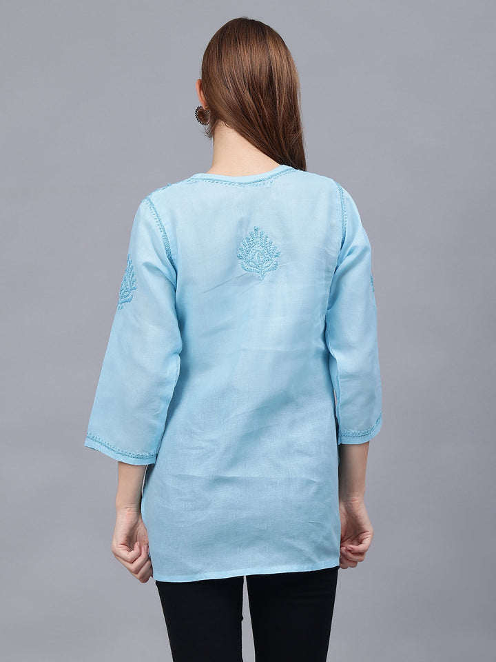 Blue-Cotton-Embroidered-Chikankari-Tunic