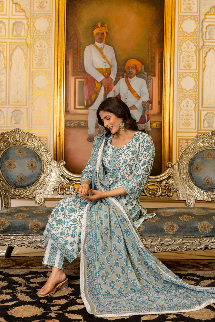 Blue-Cotton-Floral-Printed-3-Piece-Kurta-Set