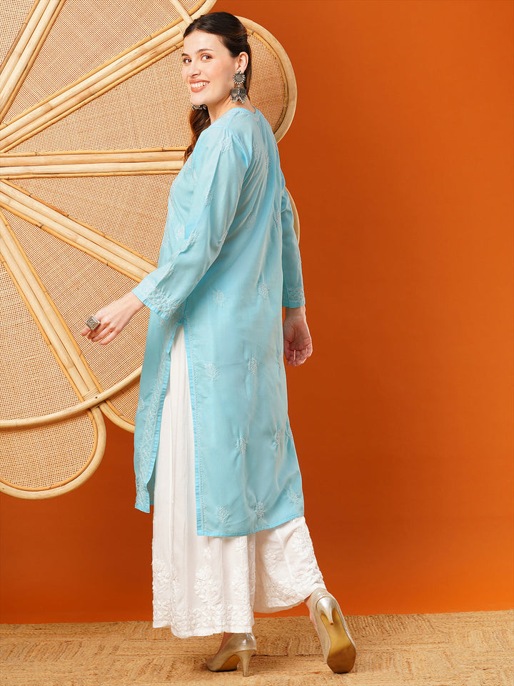 Blue-Cotton-Hand-Embroidered-Chikankari-Kurta