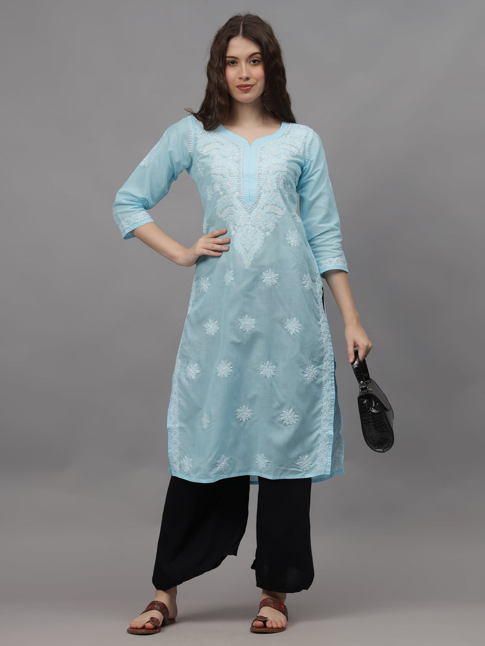 Blue-Cotton-Hand-Embroidered-Chikankari-Kurti