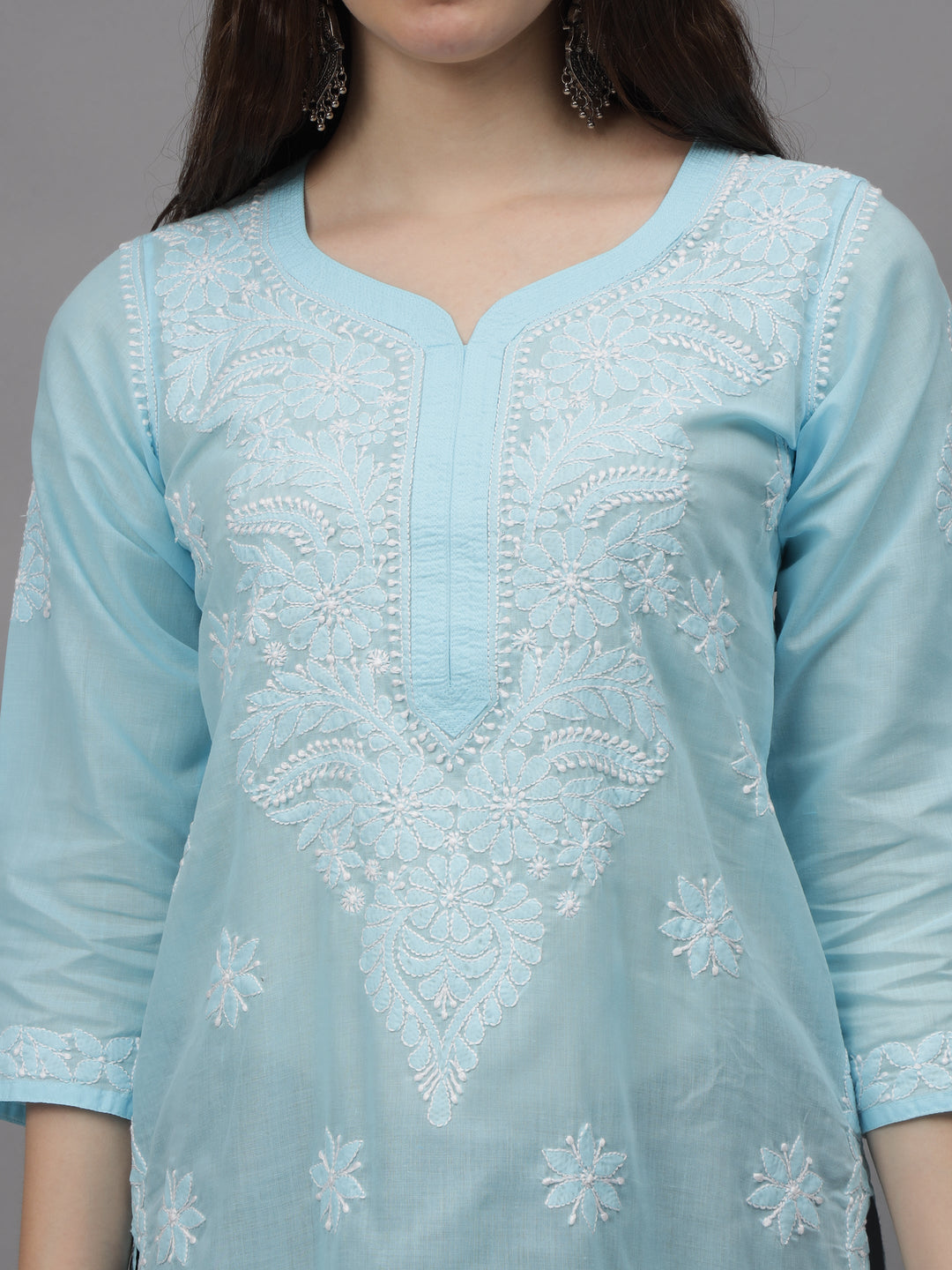 Blue-Cotton-Hand-Embroidered-Chikankari-Kurti