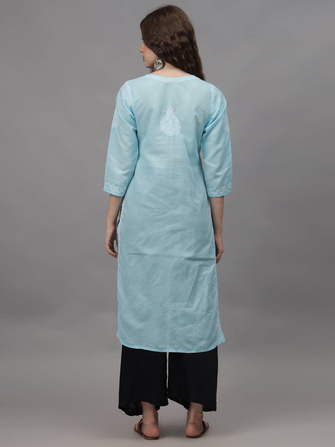 Blue-Cotton-Hand-Embroidered-Chikankari-Kurti