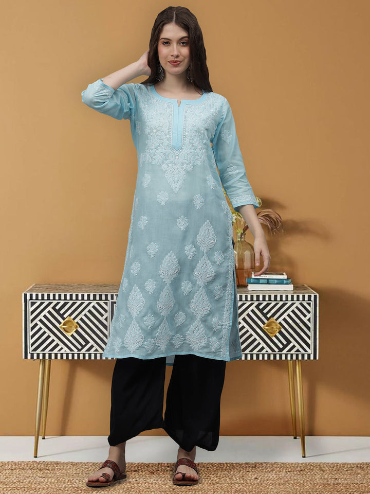 Blue-Cotton-Hand-Embroidery-Chikankari-Kurta