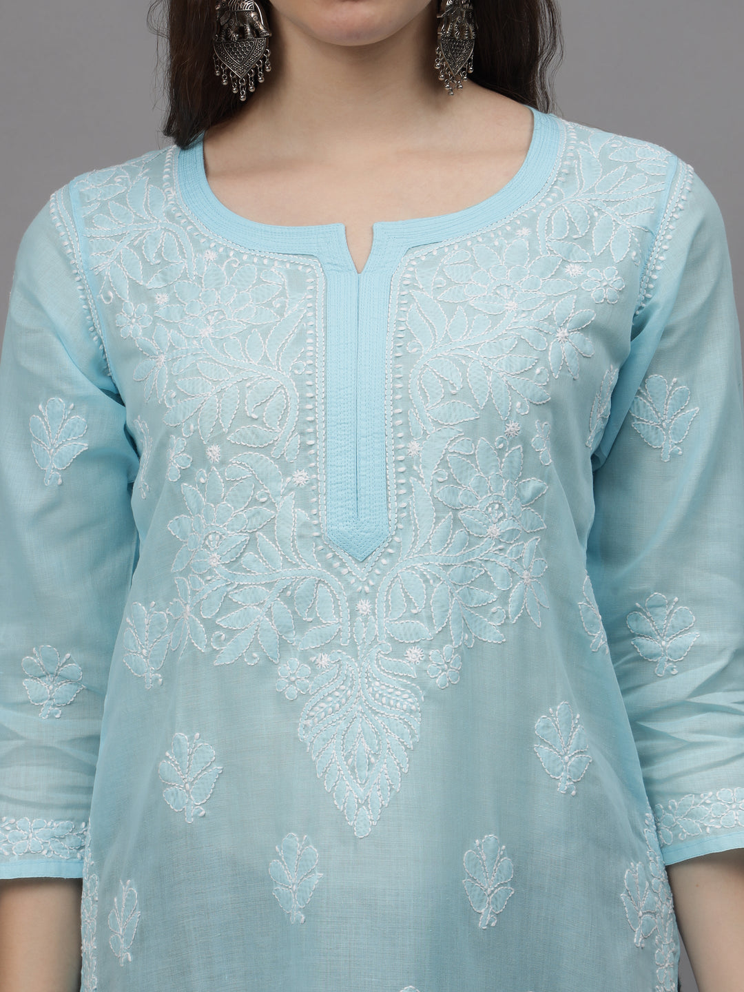 Blue-Cotton-Hand-Embroidery-Chikankari-Kurta