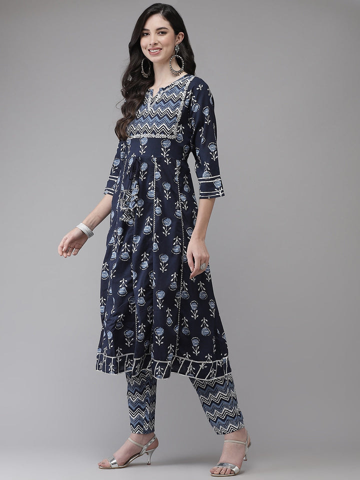 Blue-Cotton-Handblock-Printed-3-Piece-Kurta-Set