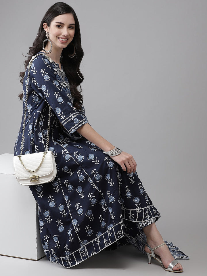 Blue-Cotton-Handblock-Printed-3-Piece-Kurta-Set