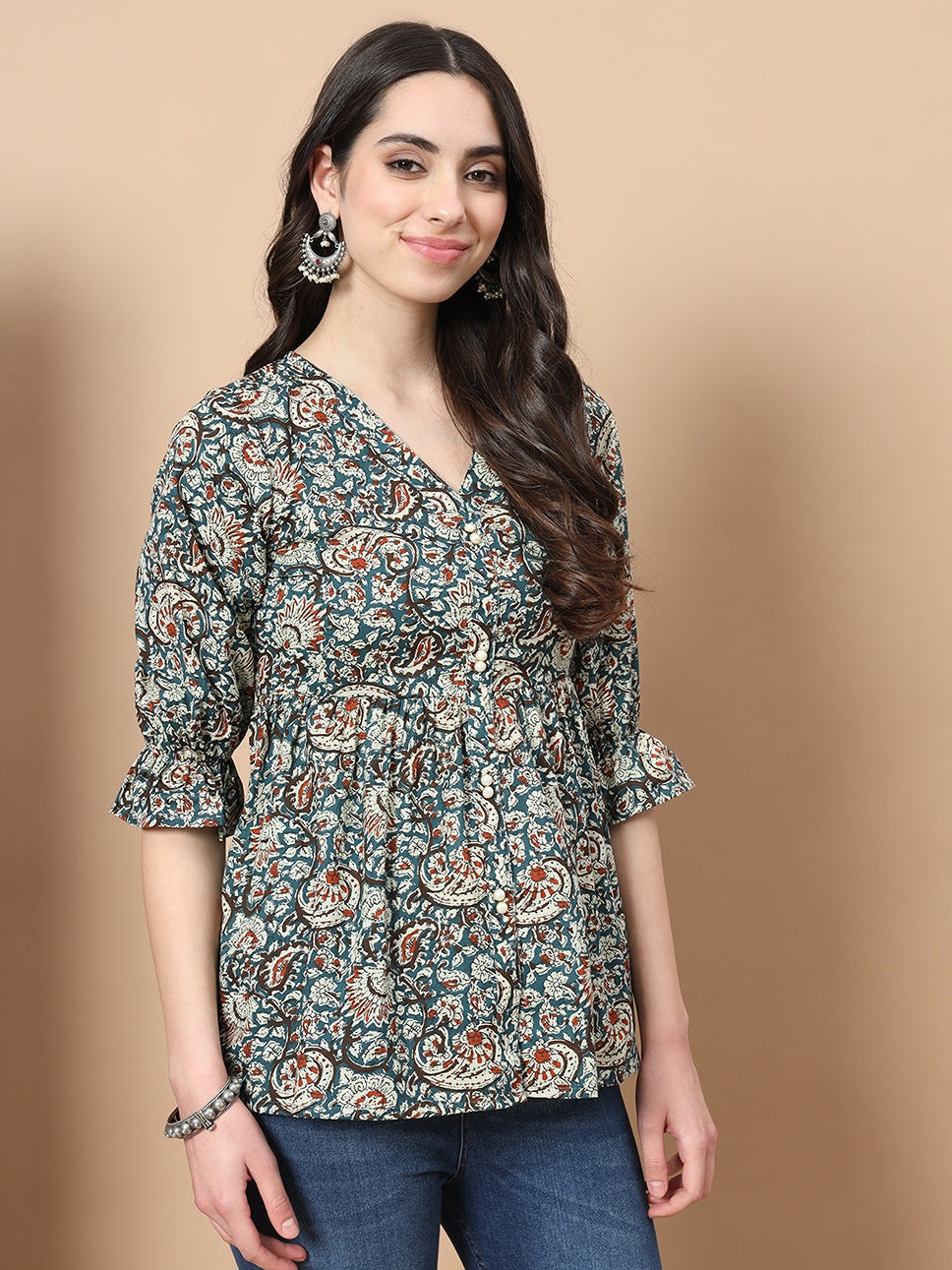 Blue-Cotton-Kalamkari-Peplum-Top