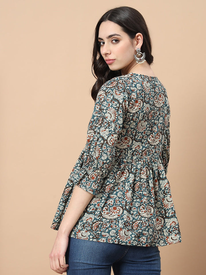 Blue-Cotton-Kalamkari-Peplum-Top