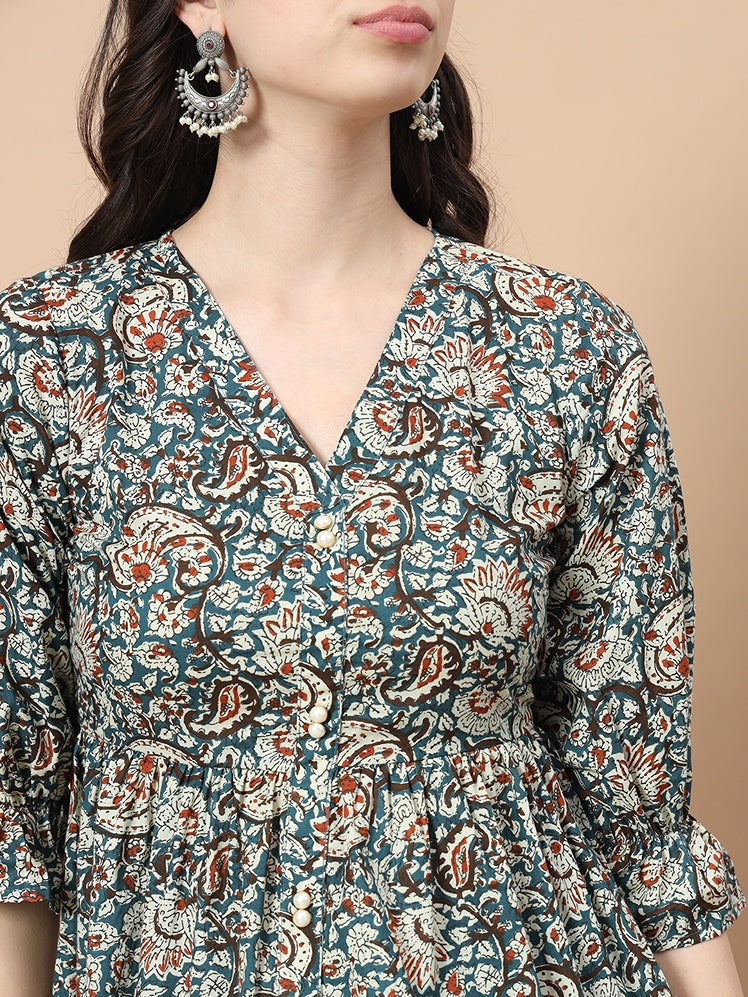 Blue-Cotton-Kalamkari-Peplum-Top