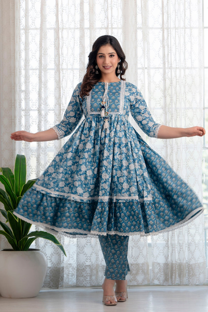 Blue-Cotton-Printed-Anarkali-Shape-3-Piece-Kurta-Set