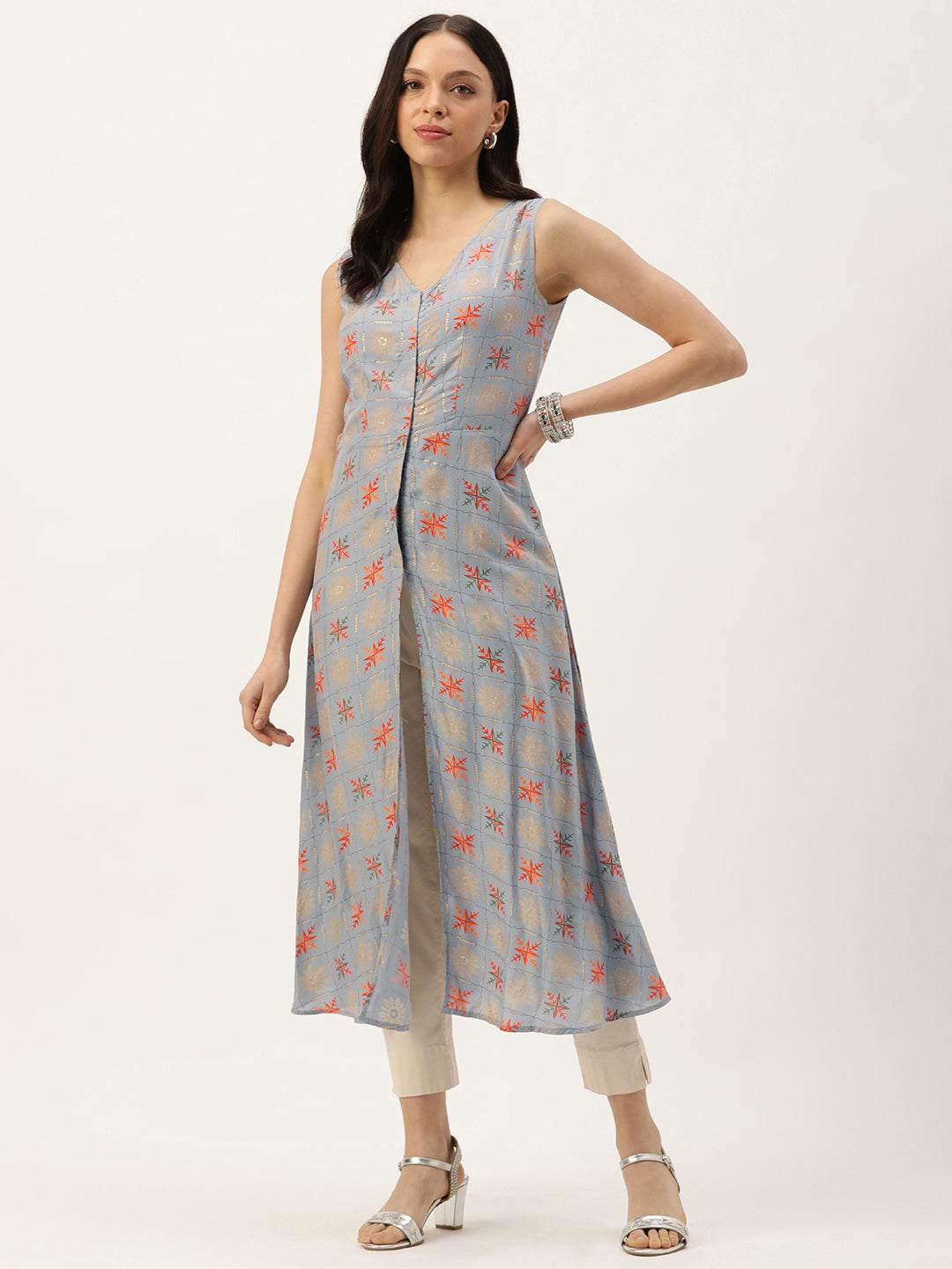 Blue-Cotton-&-Muslin-Foil-Printed-A-Line-Kurti