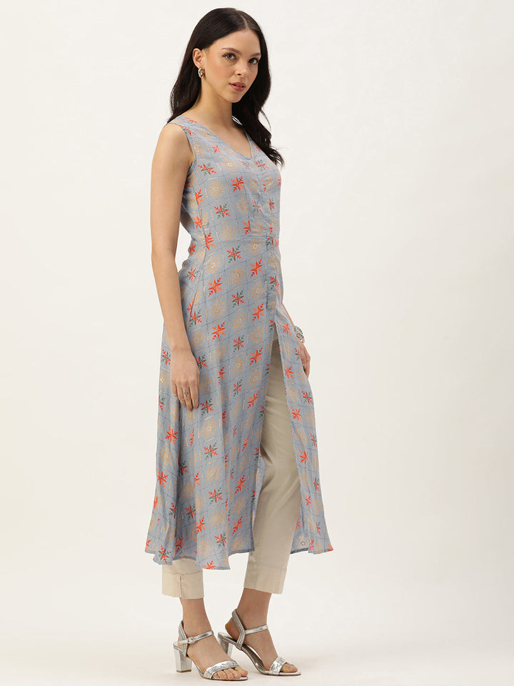 Blue-Cotton-&-Muslin-Foil-Printed-A-Line-Kurti