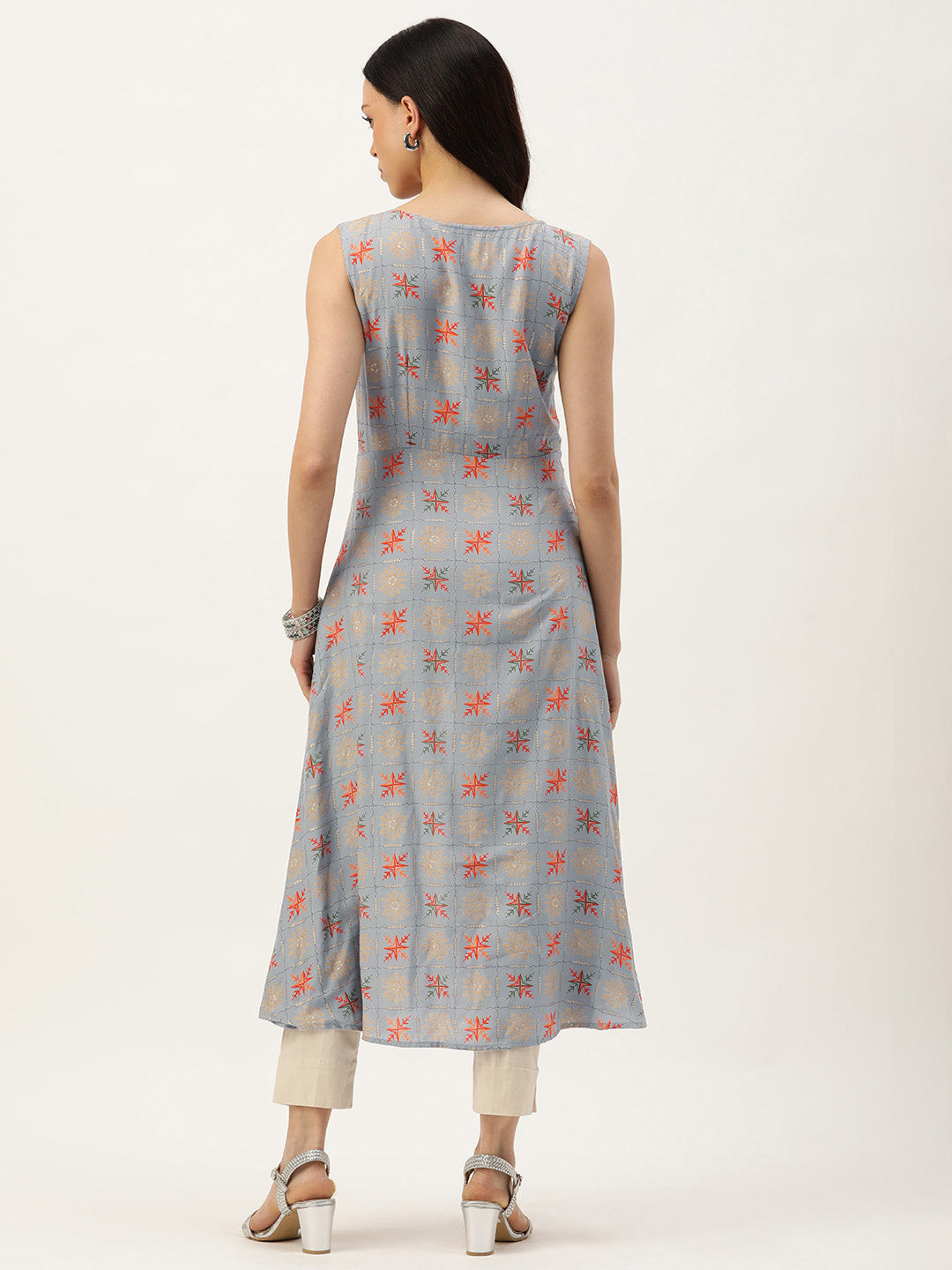 Blue-Cotton-&-Muslin-Foil-Printed-A-Line-Kurti