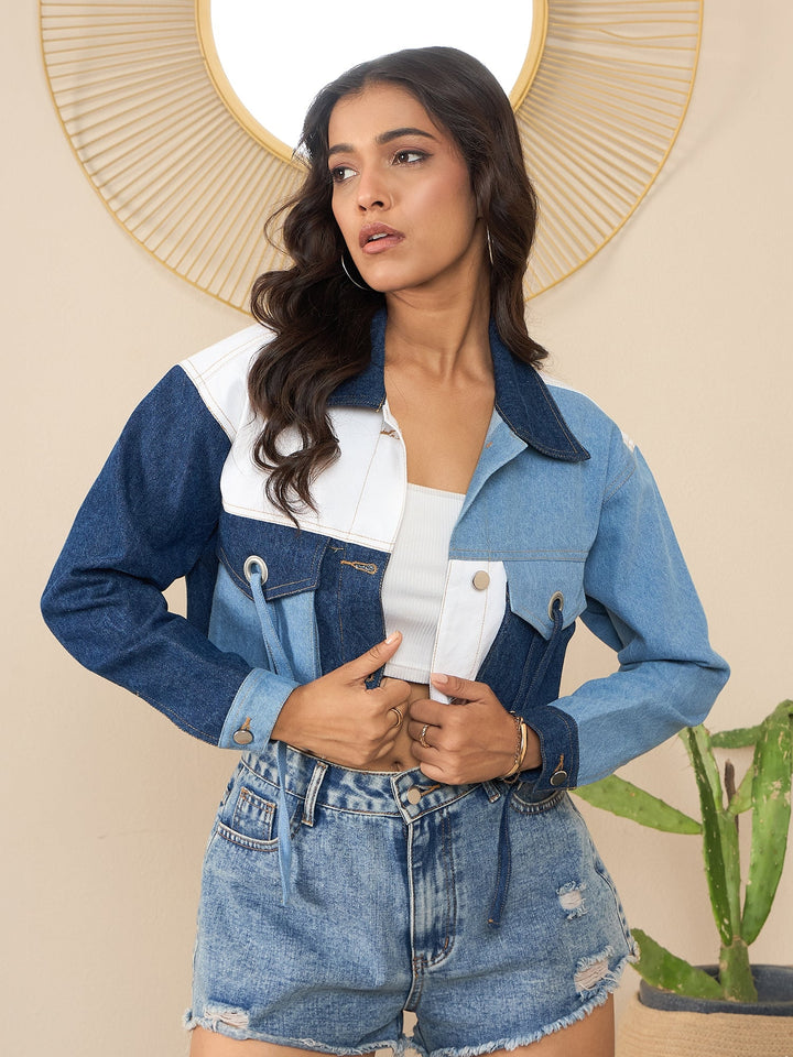 Blue-Denim-Color-Blocking-Patchwork-Detail-Crop-Jacket