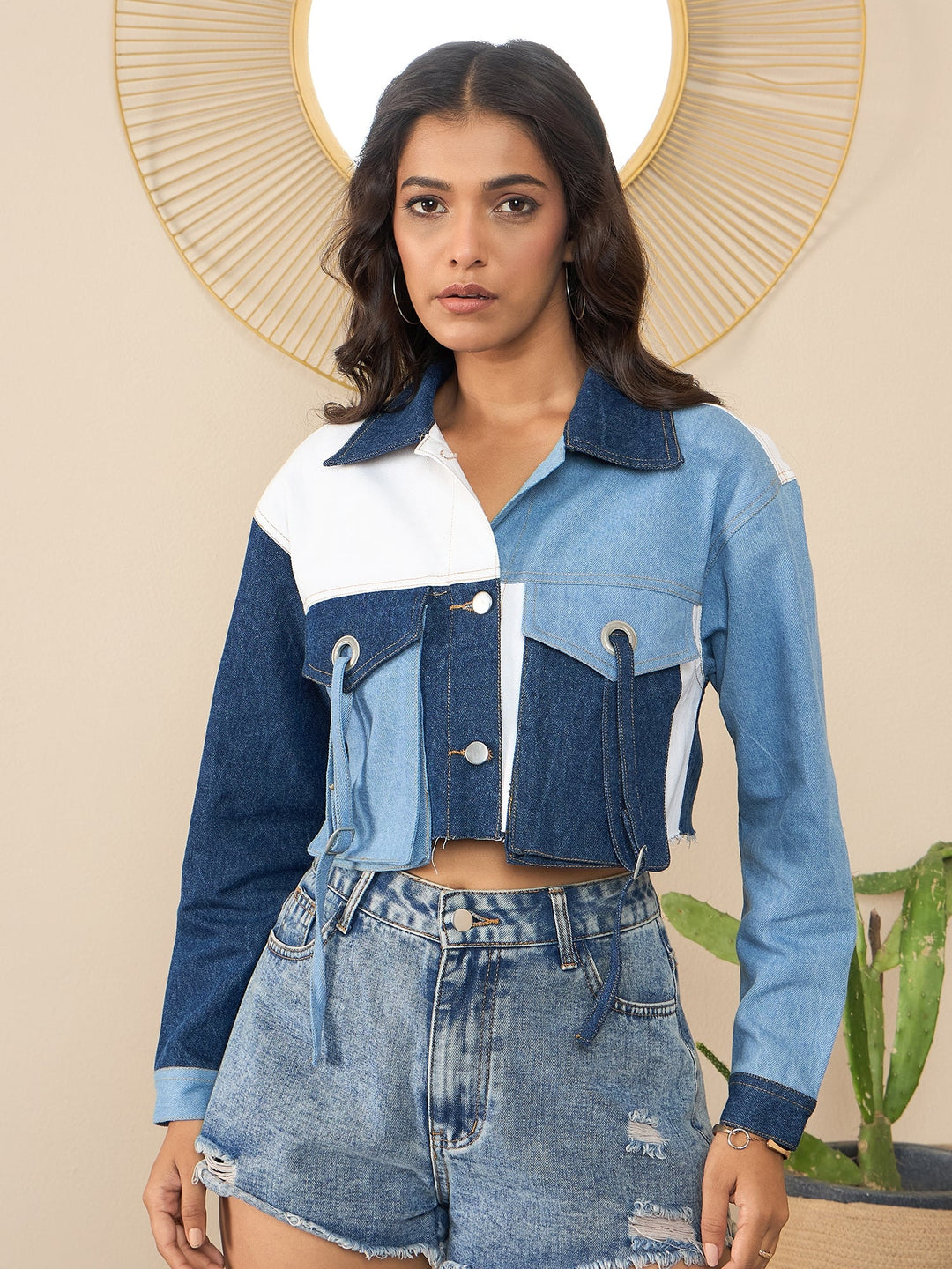 Blue-Denim-Color-Blocking-Patchwork-Detail-Crop-Jacket