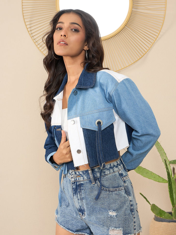 Blue-Denim-Color-Blocking-Patchwork-Detail-Crop-Jacket
