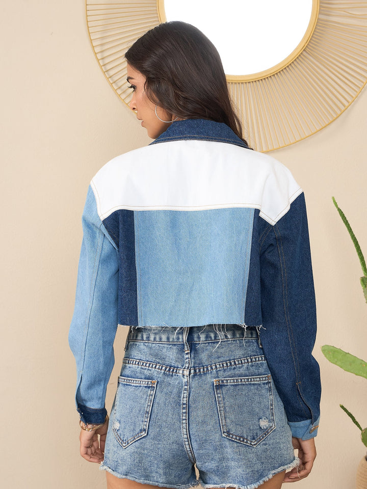 Blue-Denim-Color-Blocking-Patchwork-Detail-Crop-Jacket