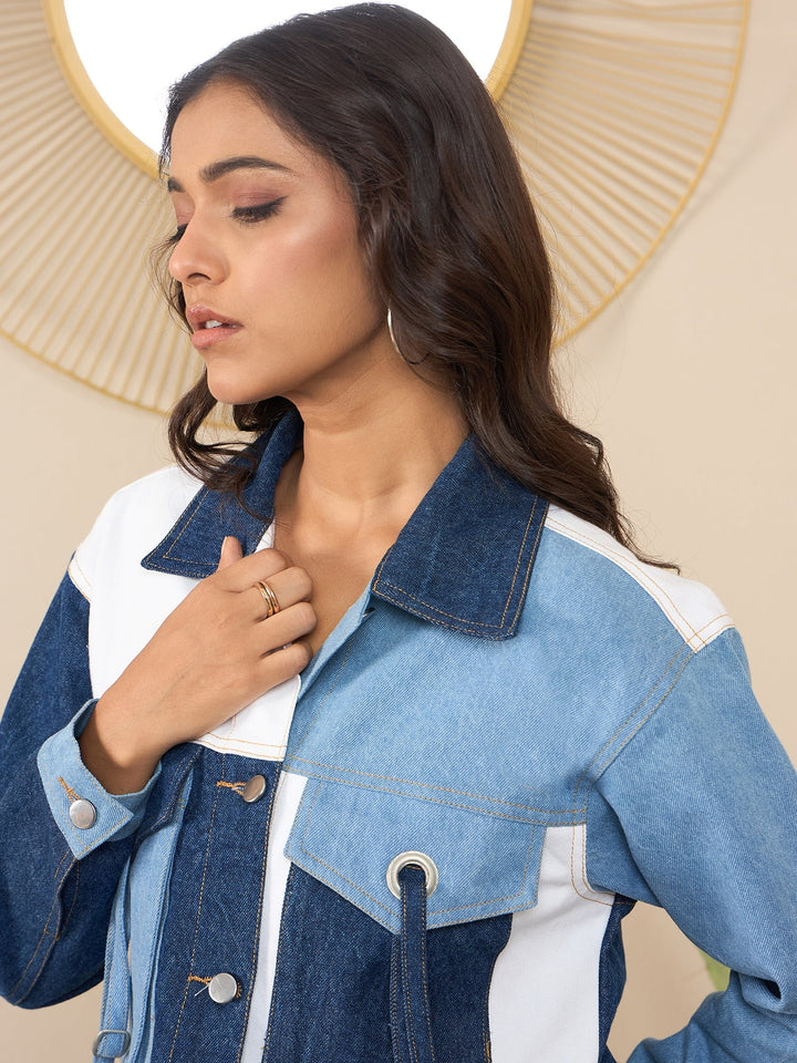 Blue-Denim-Color-Blocking-Patchwork-Detail-Crop-Jacket