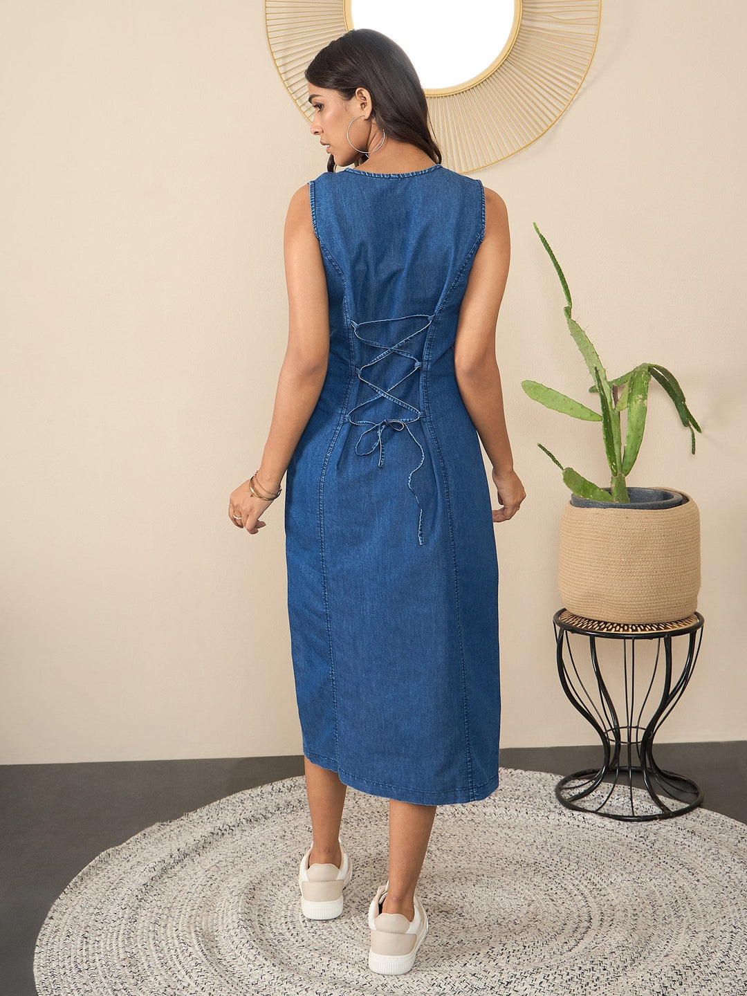 Blue-Denim-Dress-With-Side-Button-And-Slit