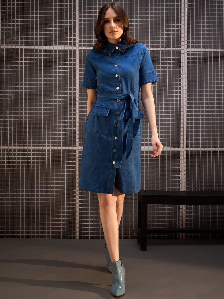 Blue-Denim-Lycra-Dress-With-Front-Buttons