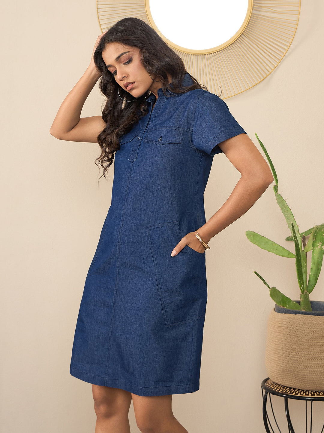 Blue-Denim-Mini-Dress-With-Pockets