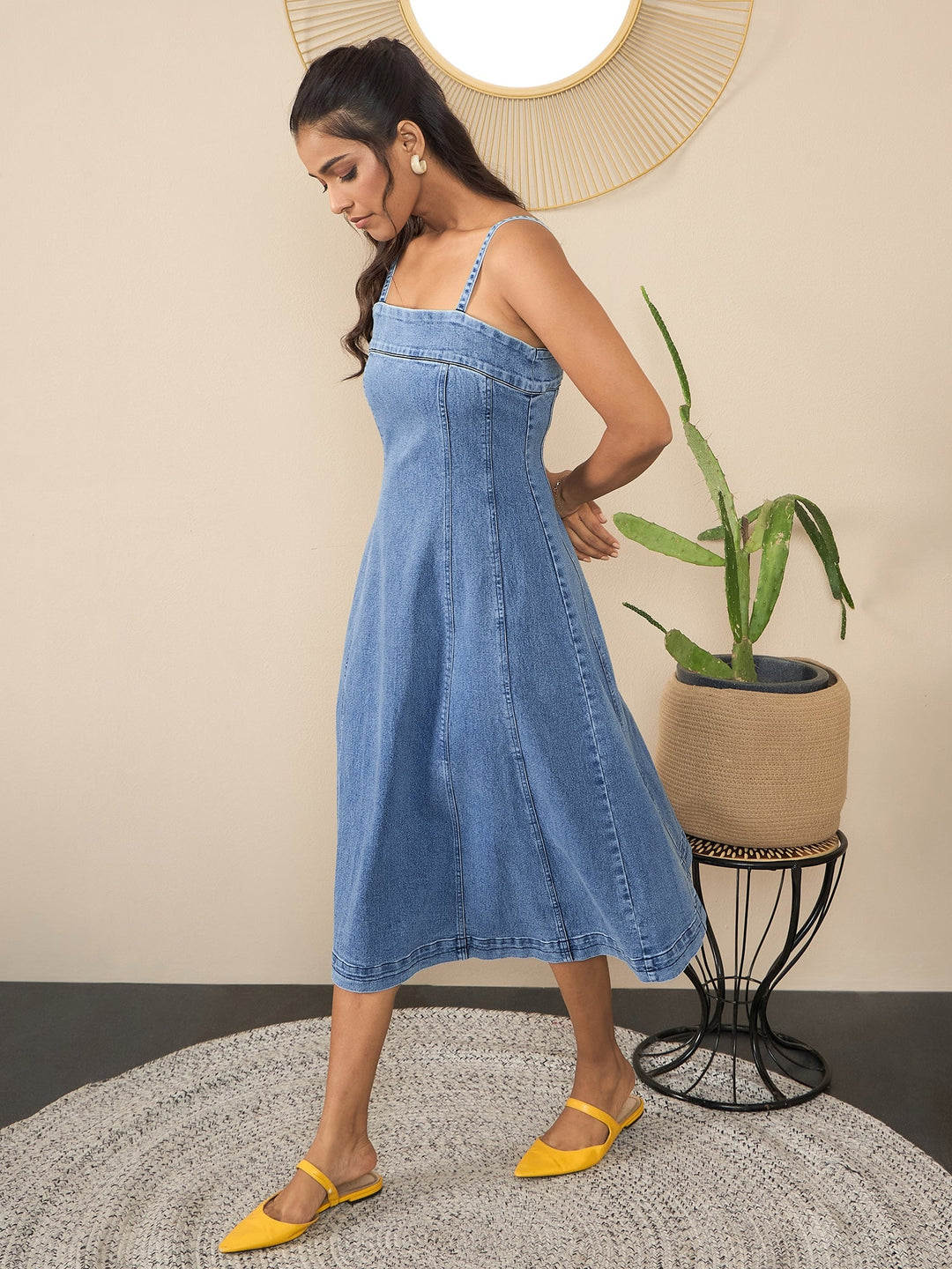 Blue-Denim-Shoulder-Straps-Midi-Dress