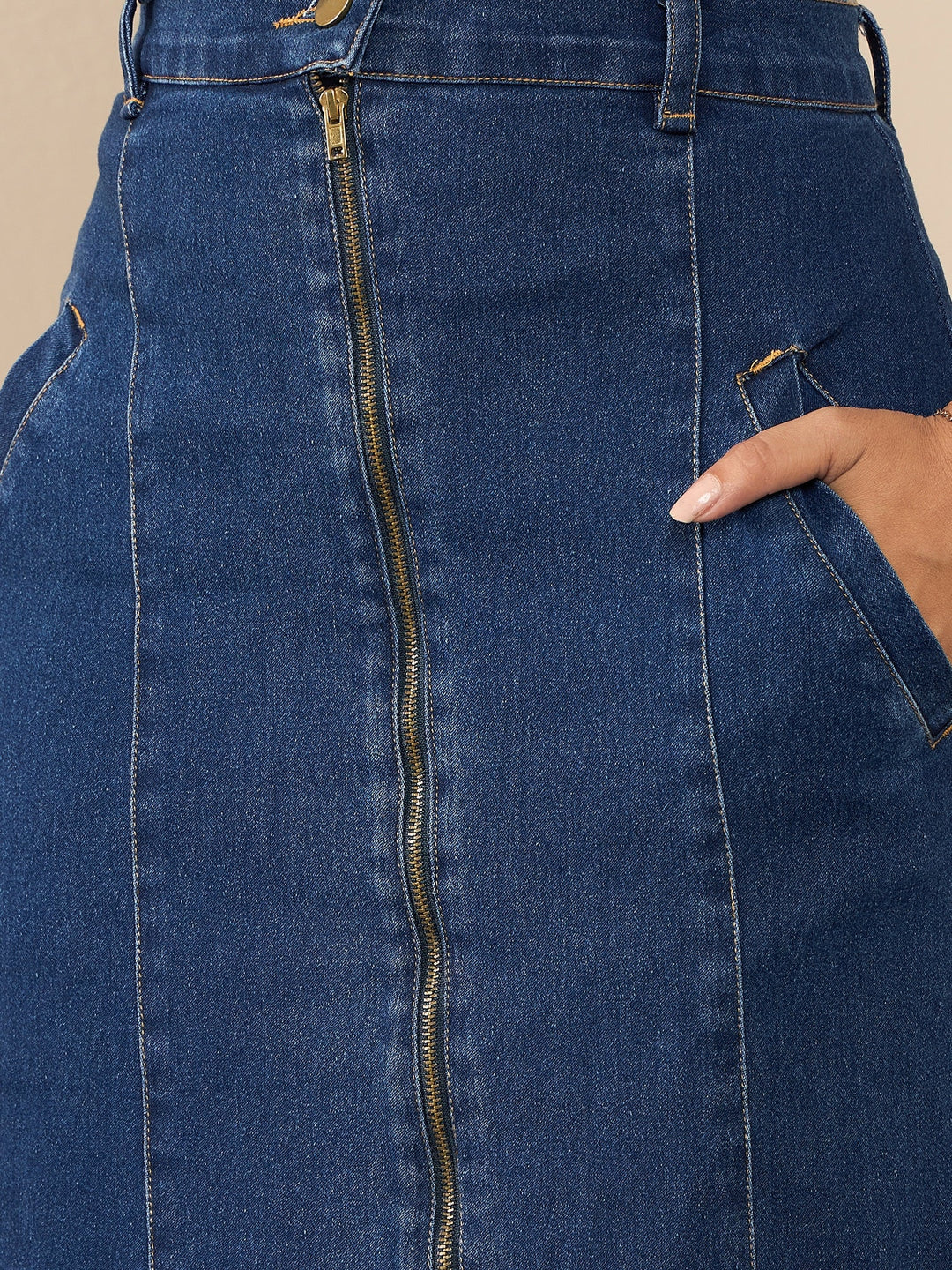 Blue-Denim-Slanting-Zip-Detail-Skirt