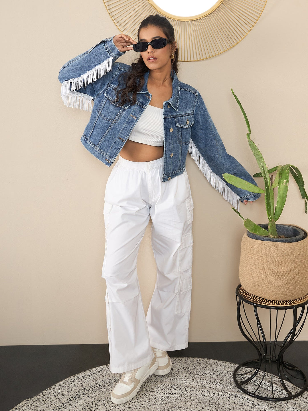 Blue-Denim-Sleeve-Fringes-Crop-Jacket