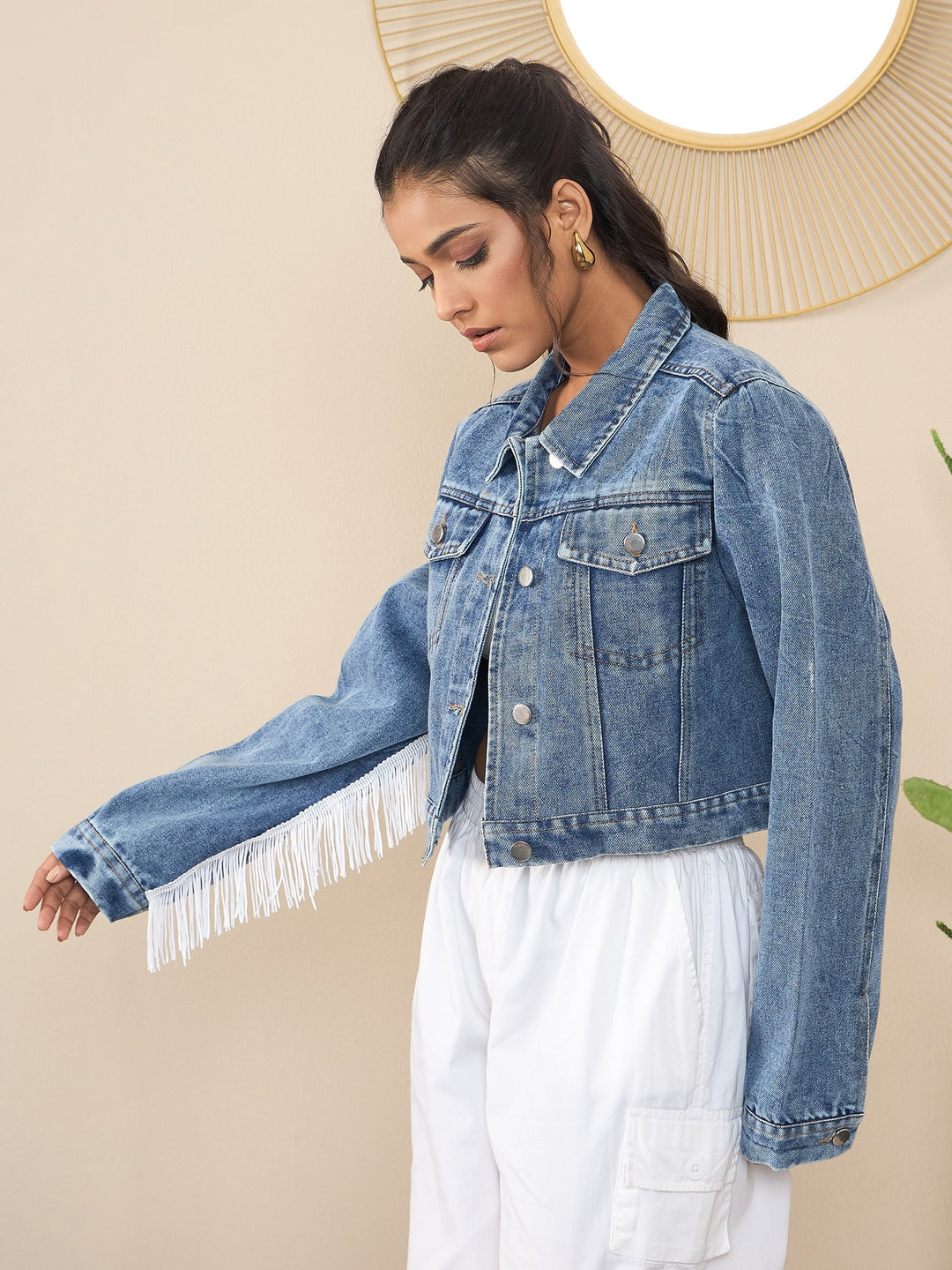 Blue-Denim-Sleeve-Fringes-Crop-Jacket