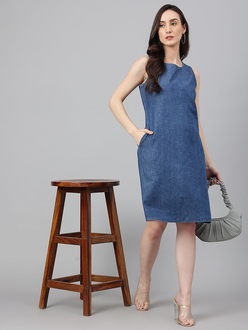 ZERESOUQ-Blue-Denim-Straight-Calf-Length-Dress