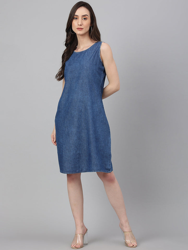 Blue-Denim-Straight-Calf-Length-Dress