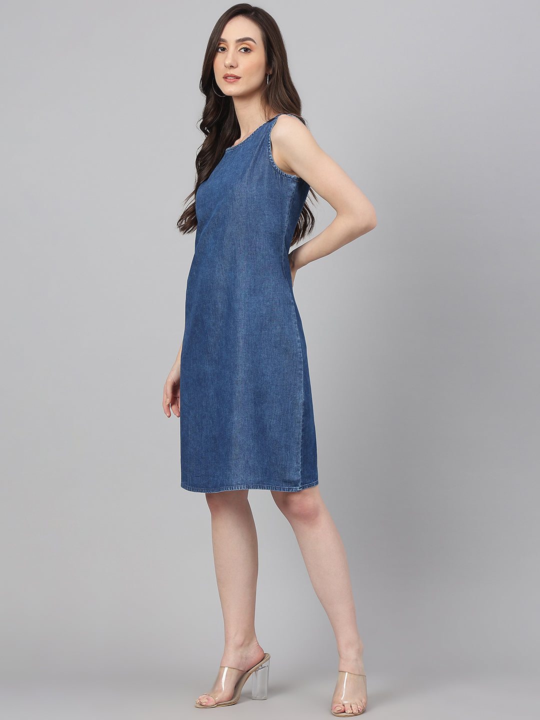 Blue-Denim-Straight-Calf-Length-Dress