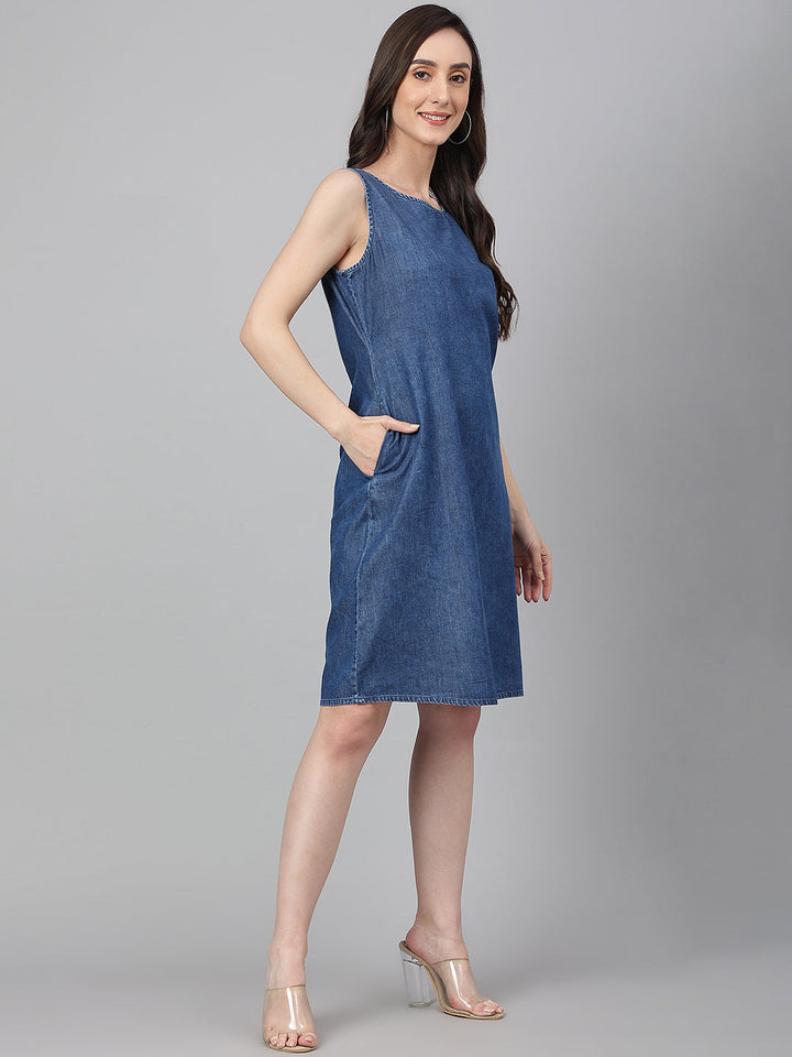 Blue-Denim-Straight-Calf-Length-Dress