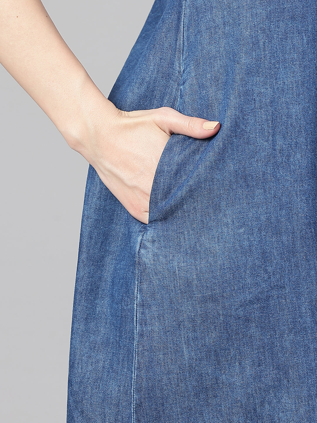 Blue-Denim-Straight-Calf-Length-Dress