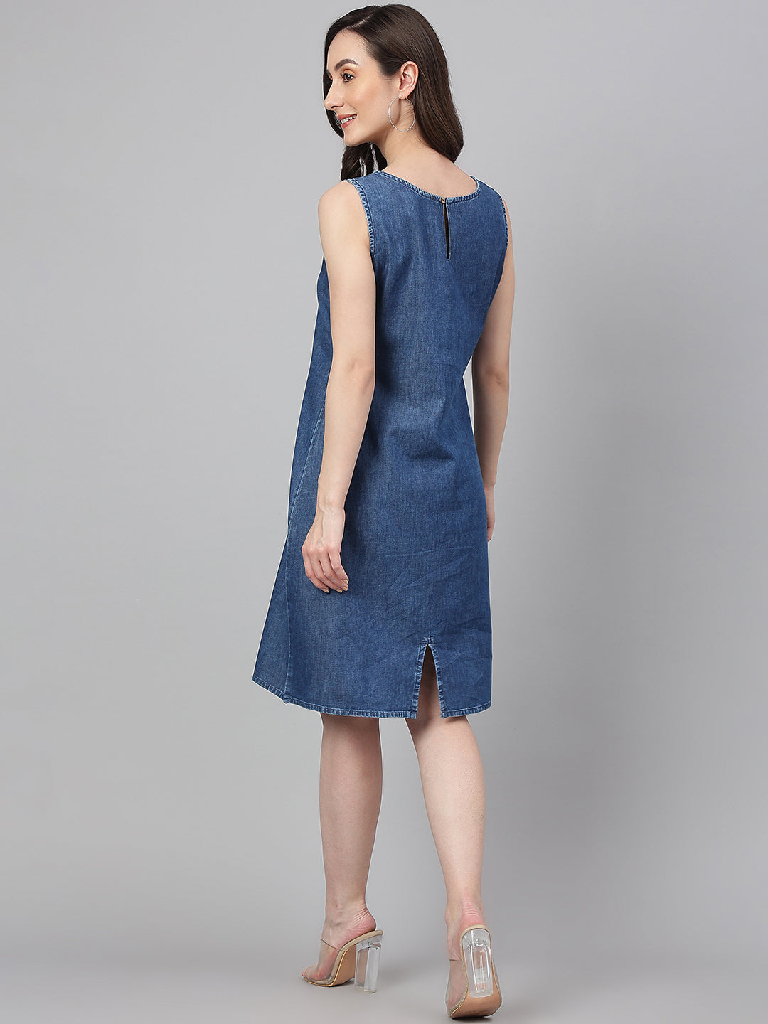 Blue-Denim-Straight-Calf-Length-Dress