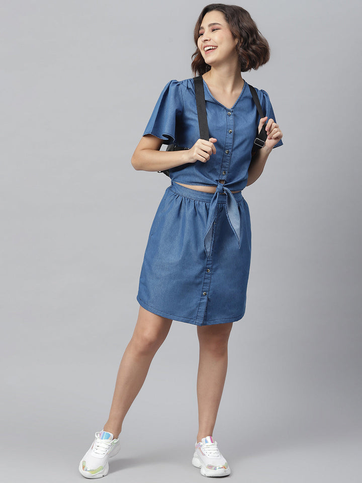 Blue-Denim-Tie-Knot-Top-&-Attached-Skirt