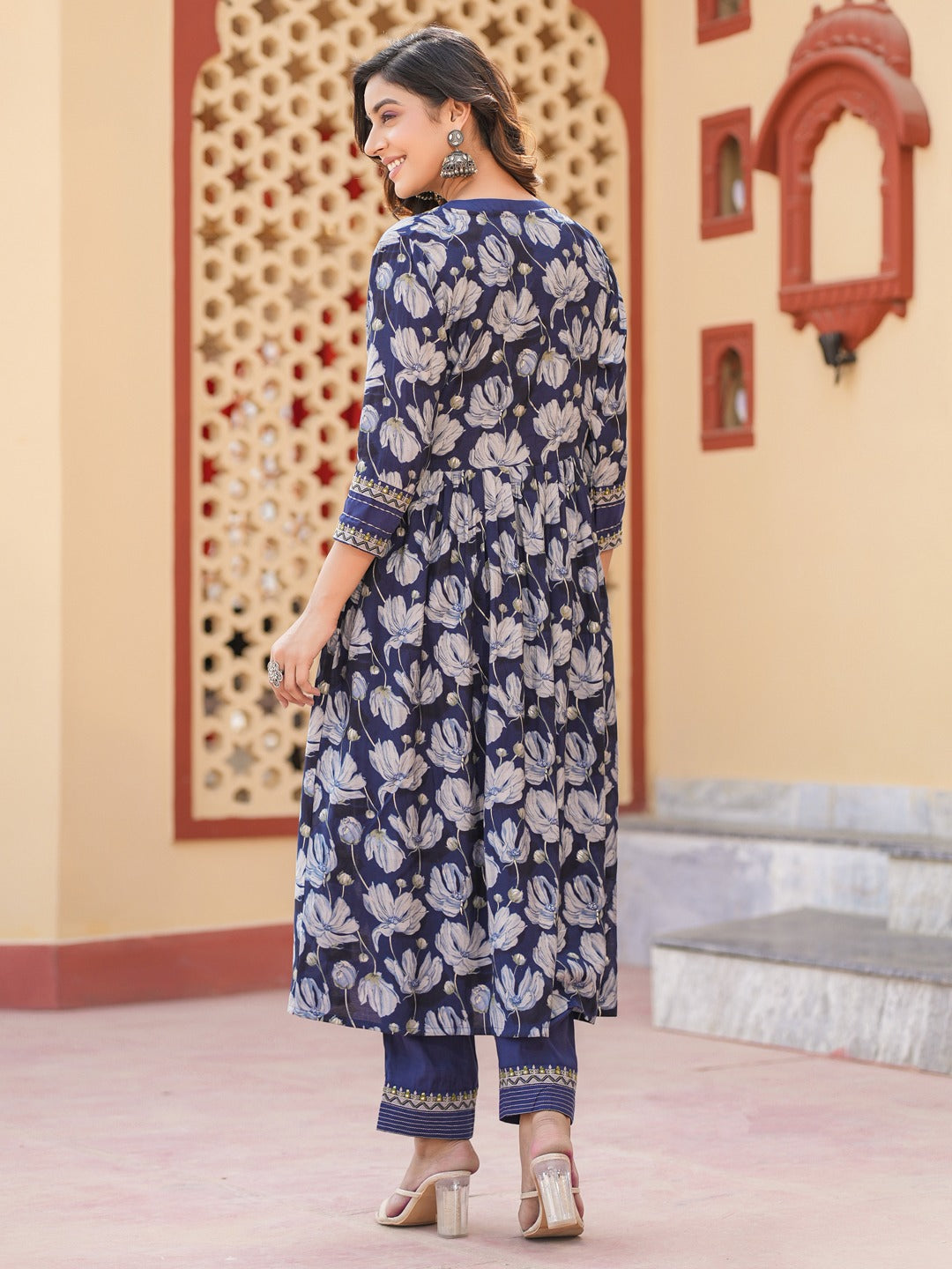 Blue-Chanderi-Silk-Embroidered-Shrug-Crop-Top-Co-Ord-Set