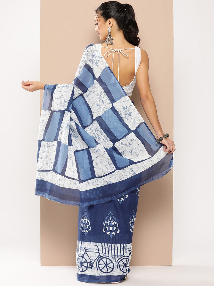 Teal-Blue-Mulmul-Cotton-Sarees-With-Unstitched-Blouse