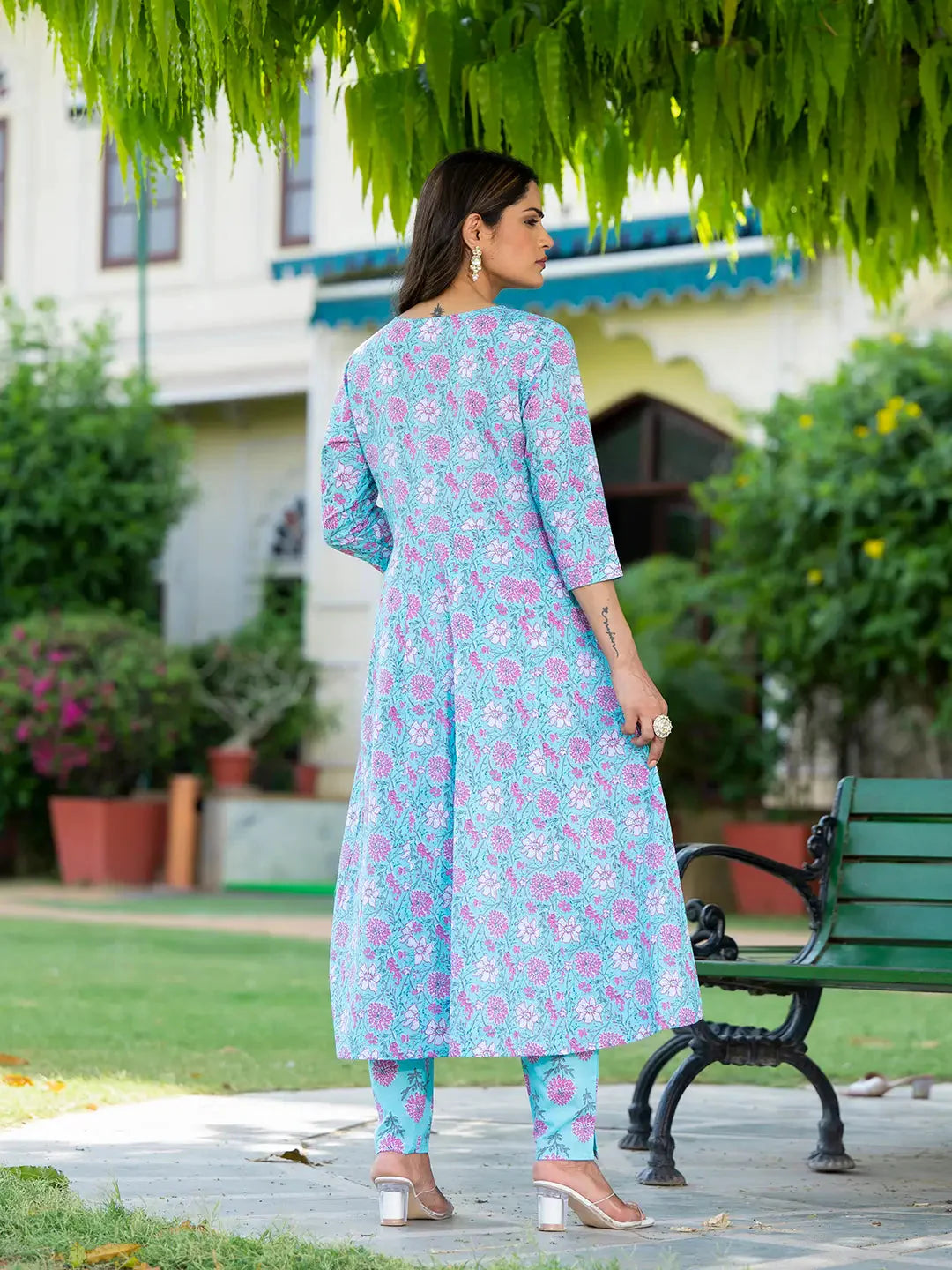 Blue-Cotton-Floral-Print-Anarkali-Set