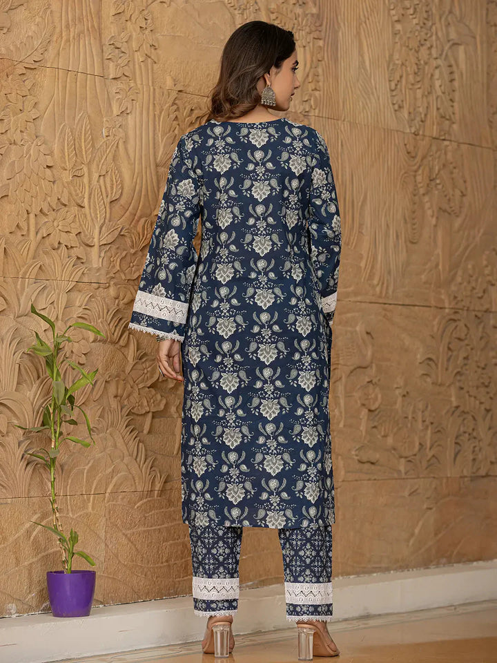 Blue-Floral-Print-Pakistani-Style-3-Piece-Kurta-Set