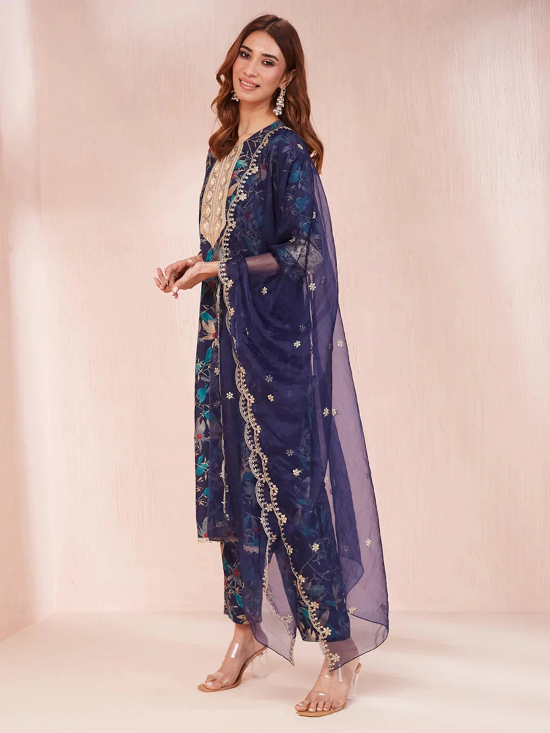 Blue-Silk-Blend-Floral-Print-Sequins-Work-3-Piece-Kurta-Set