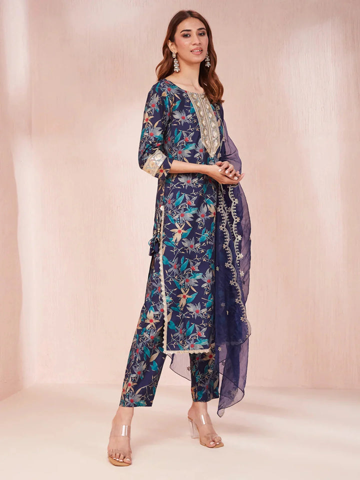 Blue-Silk-Blend-Floral-Print-Sequins-Work-3-Piece-Kurta-Set