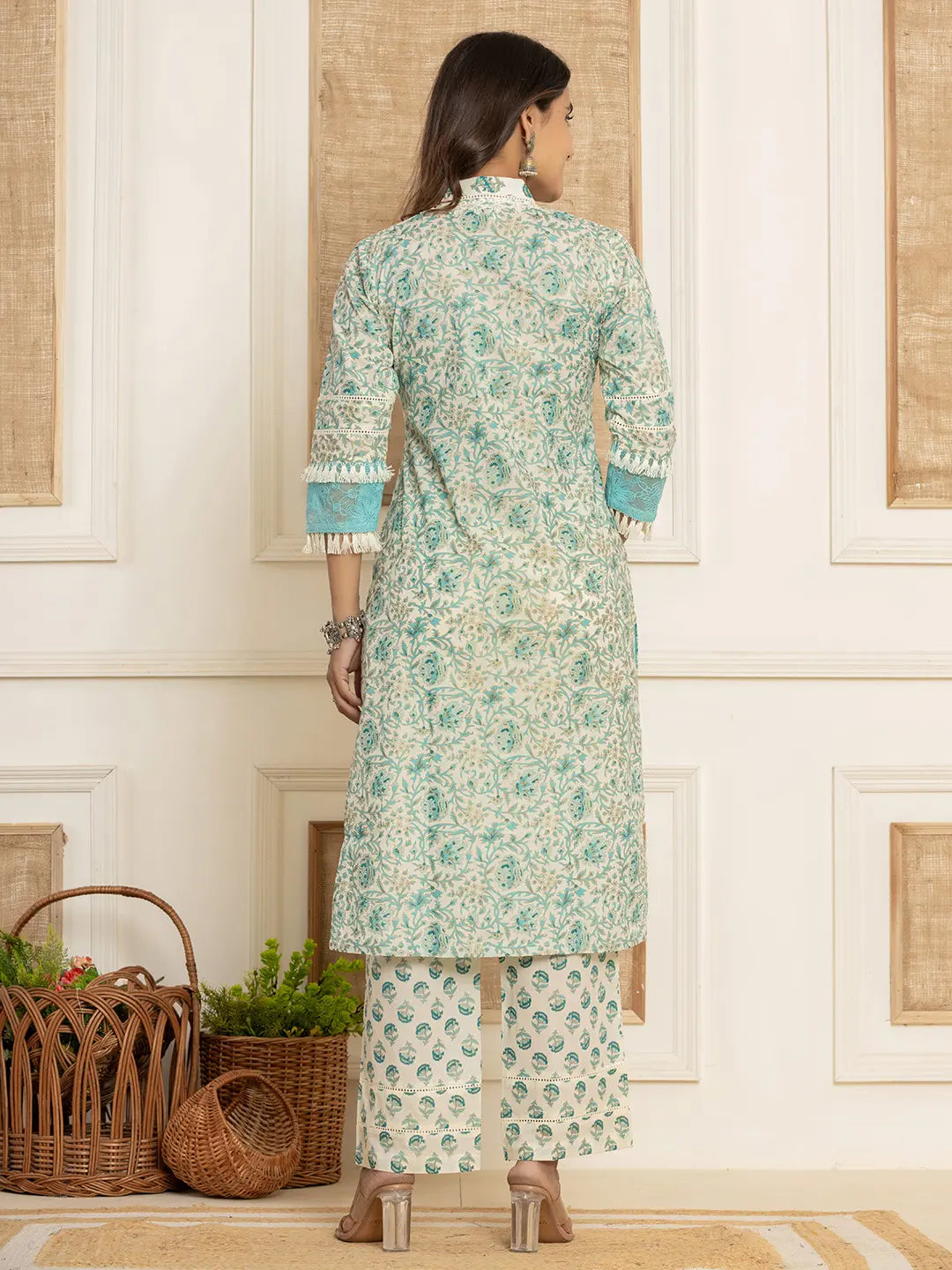 Blue-Cotton-Floral-Print-Tassel-Work-3-Piece-Kurta-Set