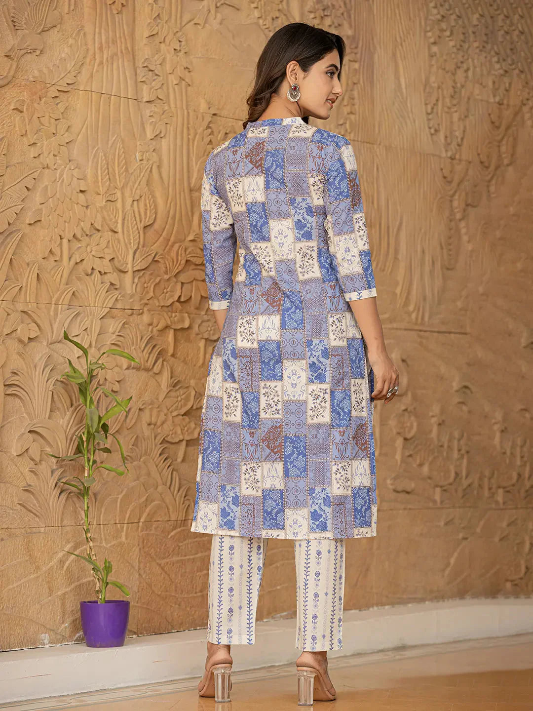 Blue-Cotton-Geometric-Print-Straight-3-Piece-Kurta-Set